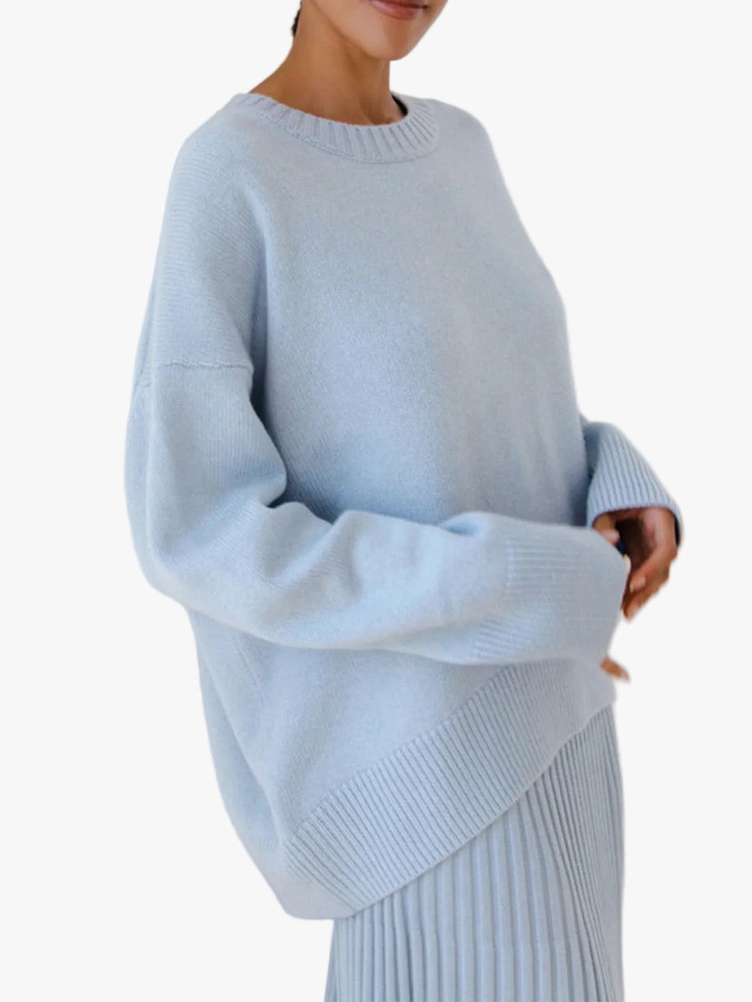 Dames Gebreide Pullover Trui met Ronde Hals en Rib Trim