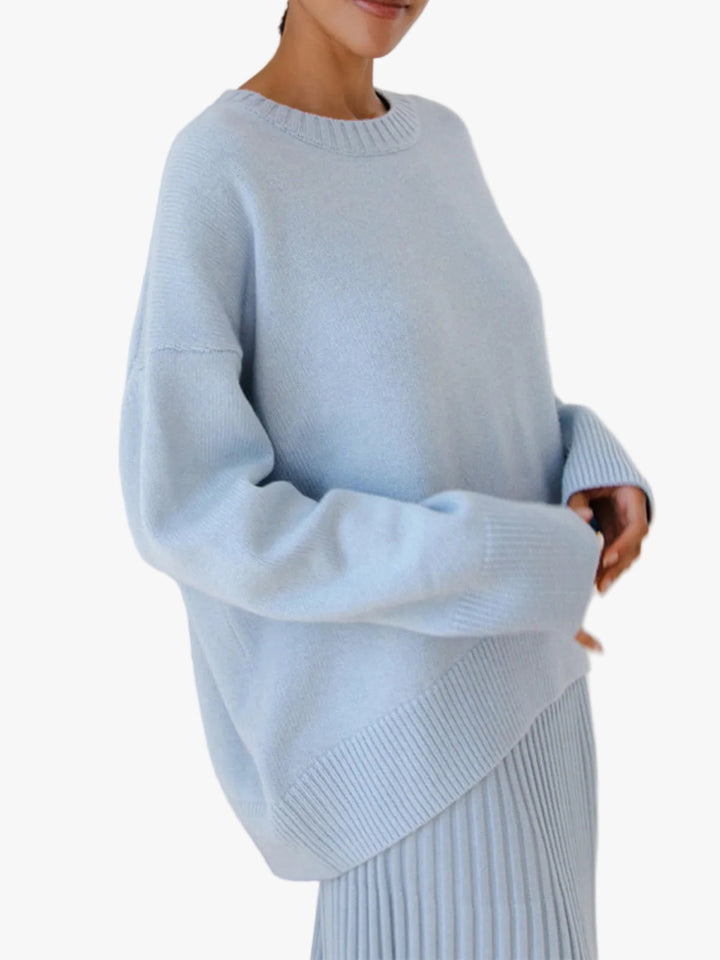 Dames Gebreide Pullover Trui met Ronde Hals en Rib Trim