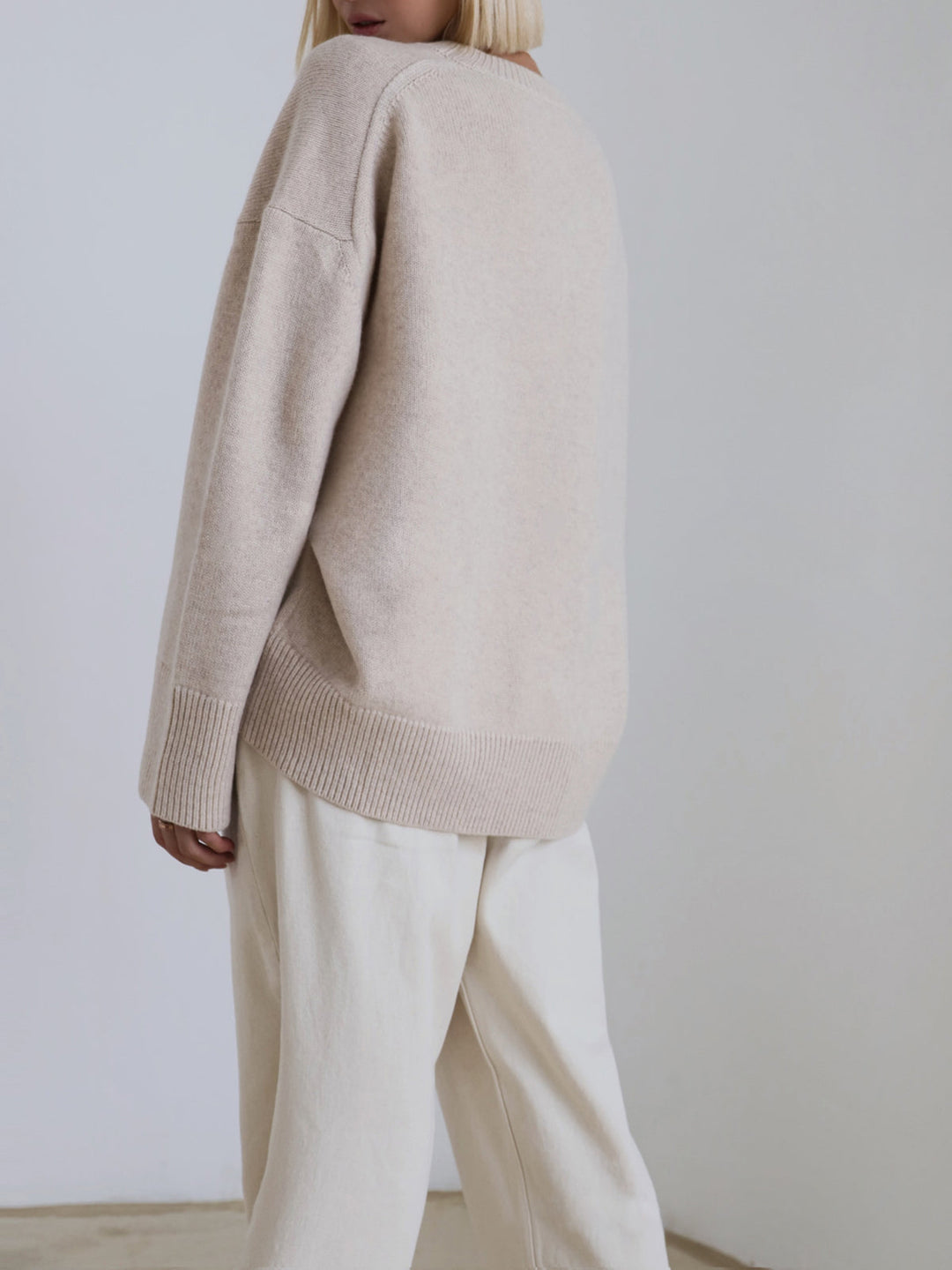 Dames Gebreide Pullover Trui met Ronde Hals en Rib Trim