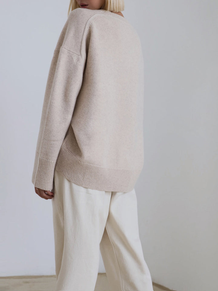 Dames Gebreide Pullover Trui met Ronde Hals en Rib Trim
