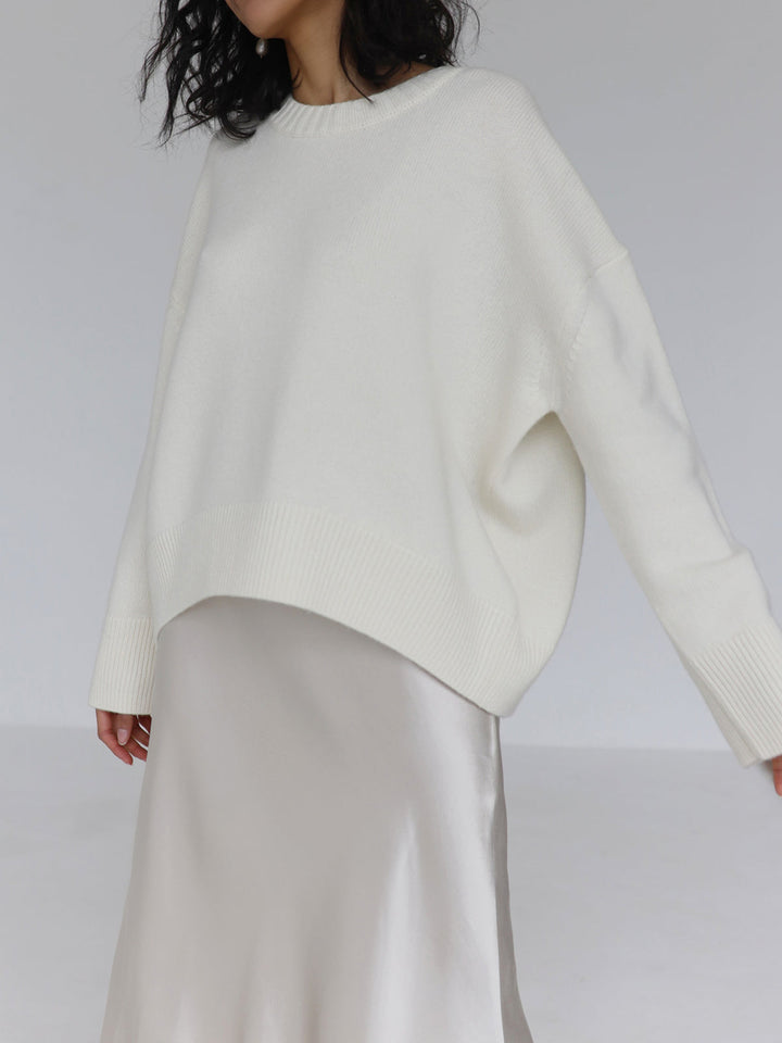 Dames Gebreide Pullover Trui met Ronde Hals en Rib Trim