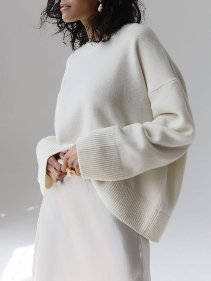 Dames Gebreide Pullover Trui met Ronde Hals en Rib Trim