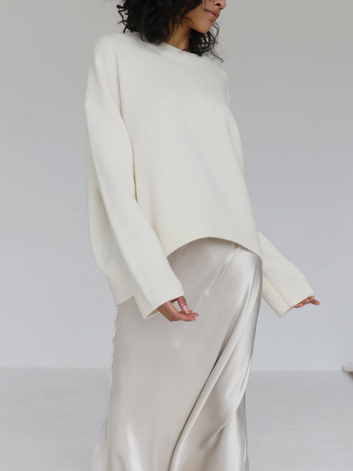 Dames Gebreide Pullover Trui met Ronde Hals en Rib Trim