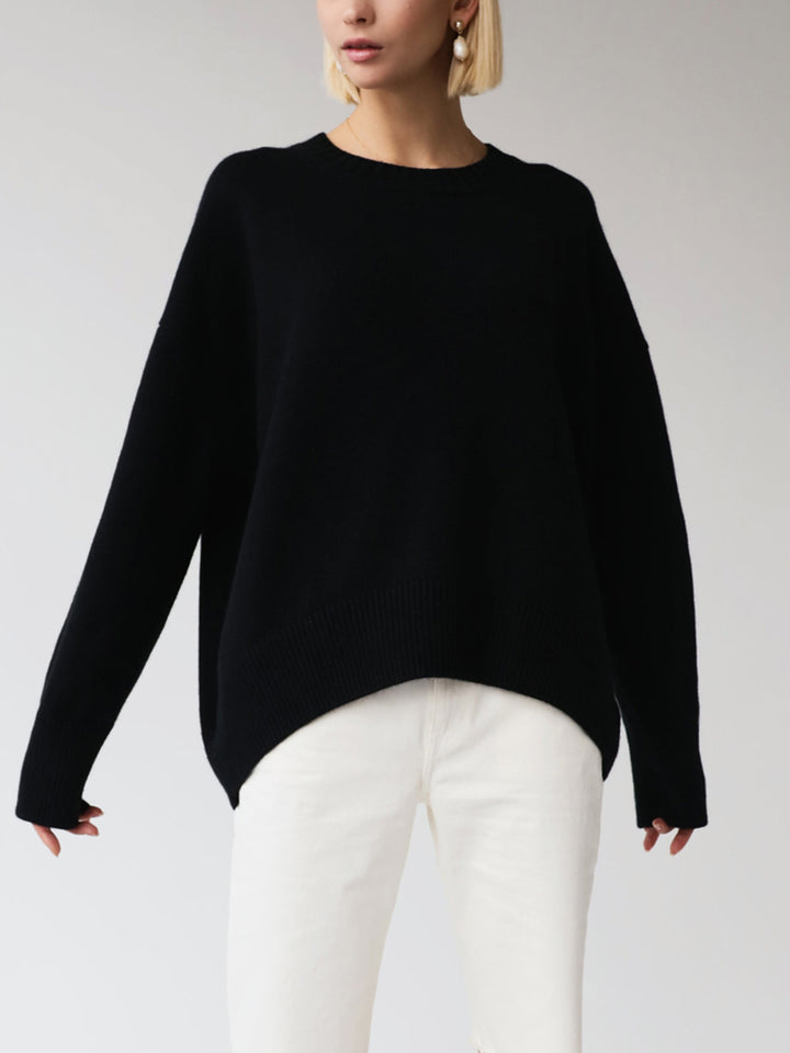 Dames Gebreide Pullover Trui met Ronde Hals en Rib Trim