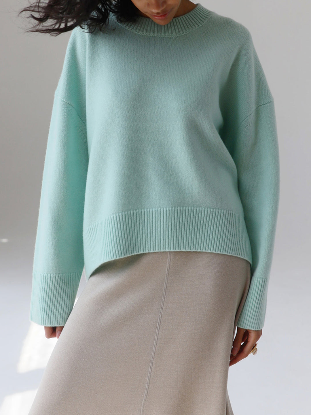 Dames Gebreide Pullover Trui met Ronde Hals en Rib Trim