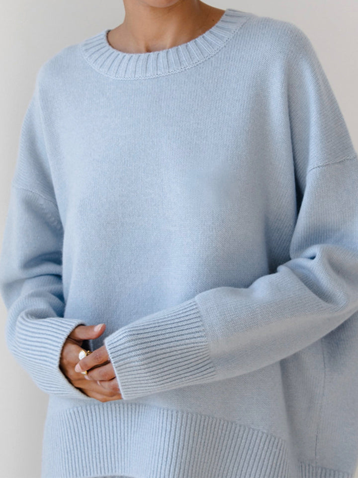 Dames Gebreide Pullover Trui met Ronde Hals en Rib Trim