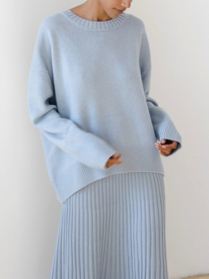 Dames Gebreide Pullover Trui met Ronde Hals en Rib Trim