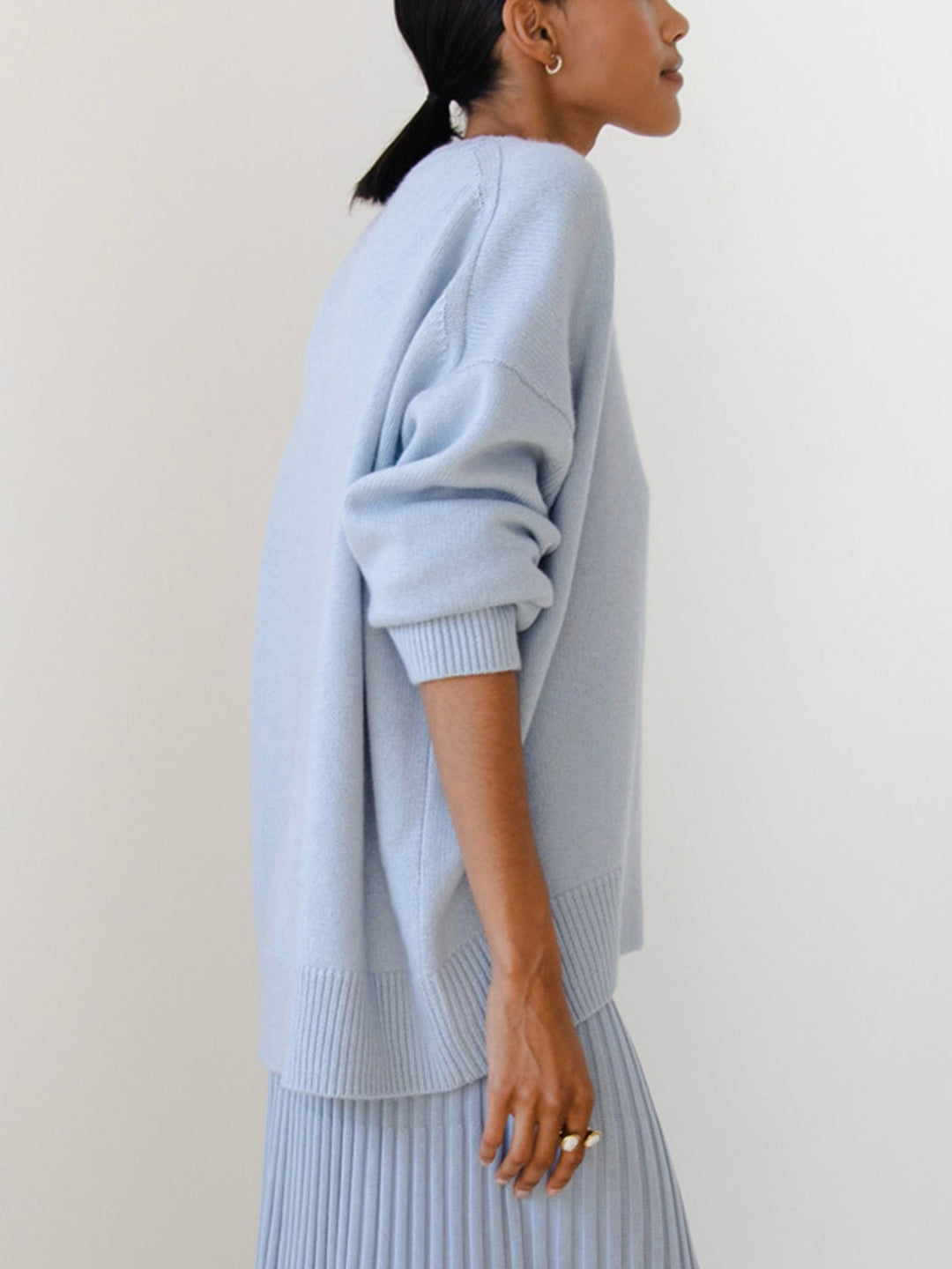 Dames Gebreide Pullover Trui met Ronde Hals en Rib Trim