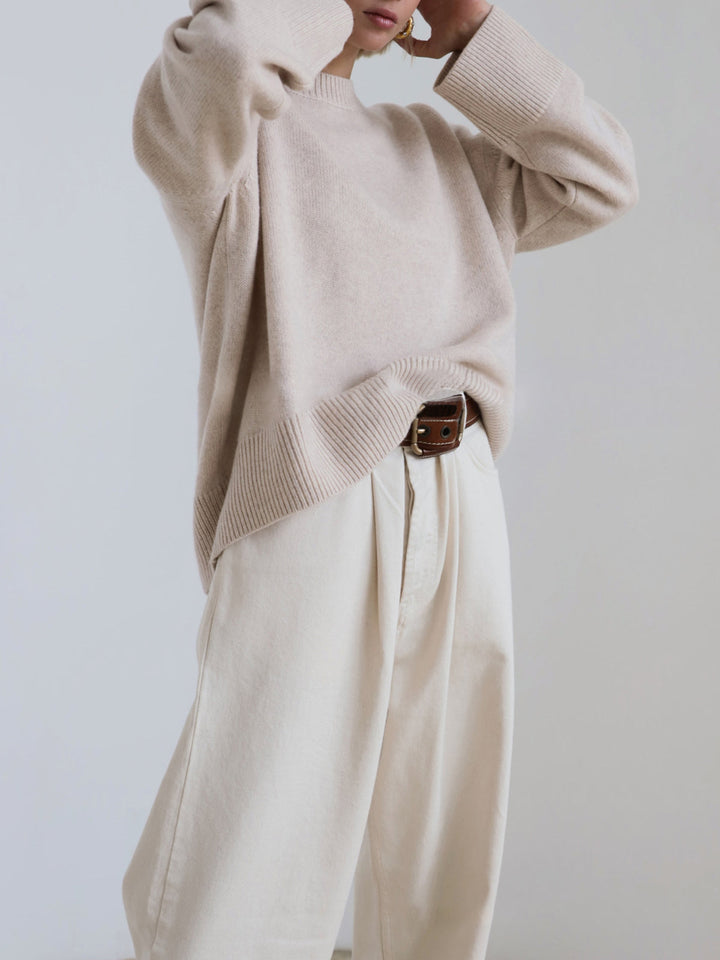 Dames Gebreide Pullover Trui met Ronde Hals en Rib Trim