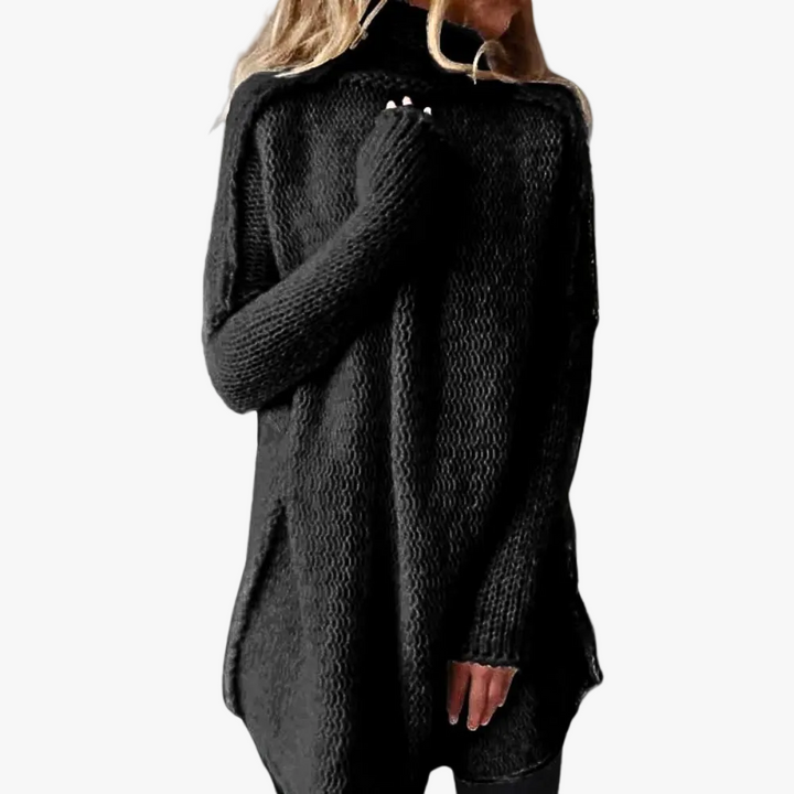 Dames Gebreide Pullover Trui met Col en Lange Hem