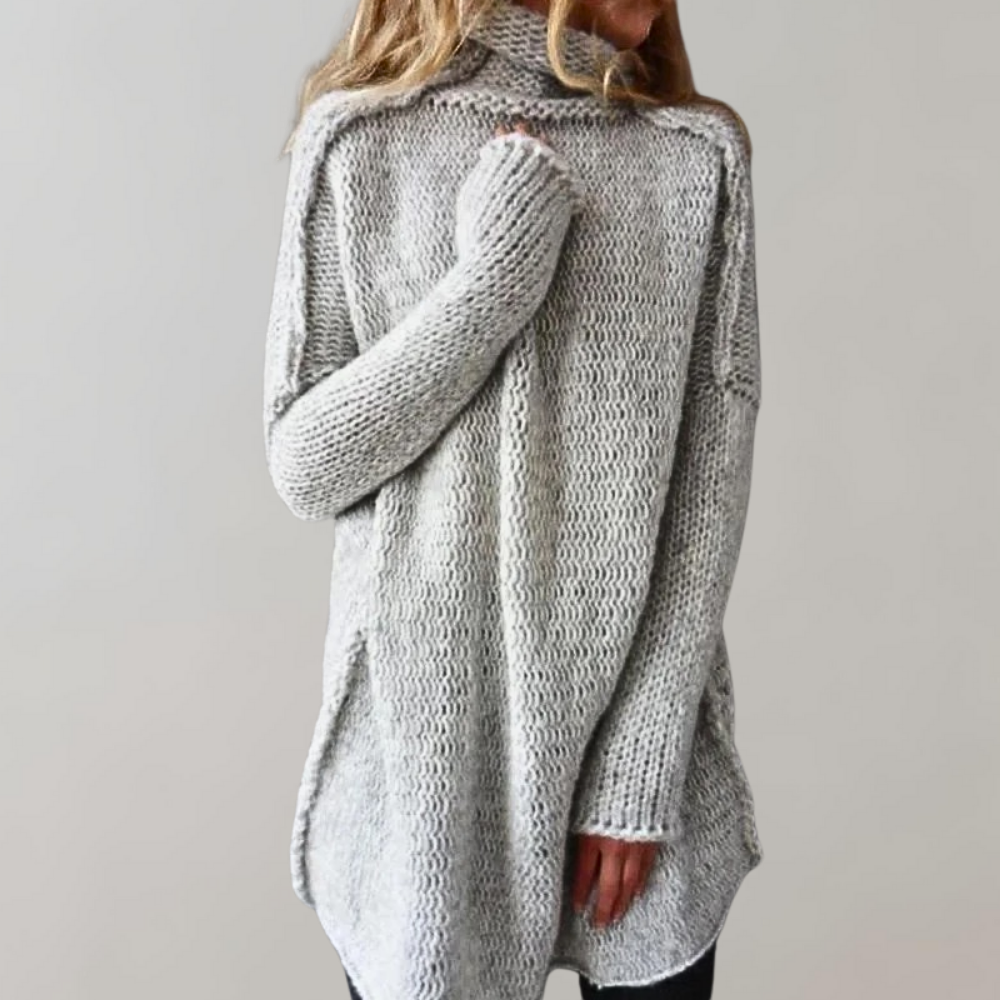 Dames Gebreide Pullover Trui met Col en Lange Hem