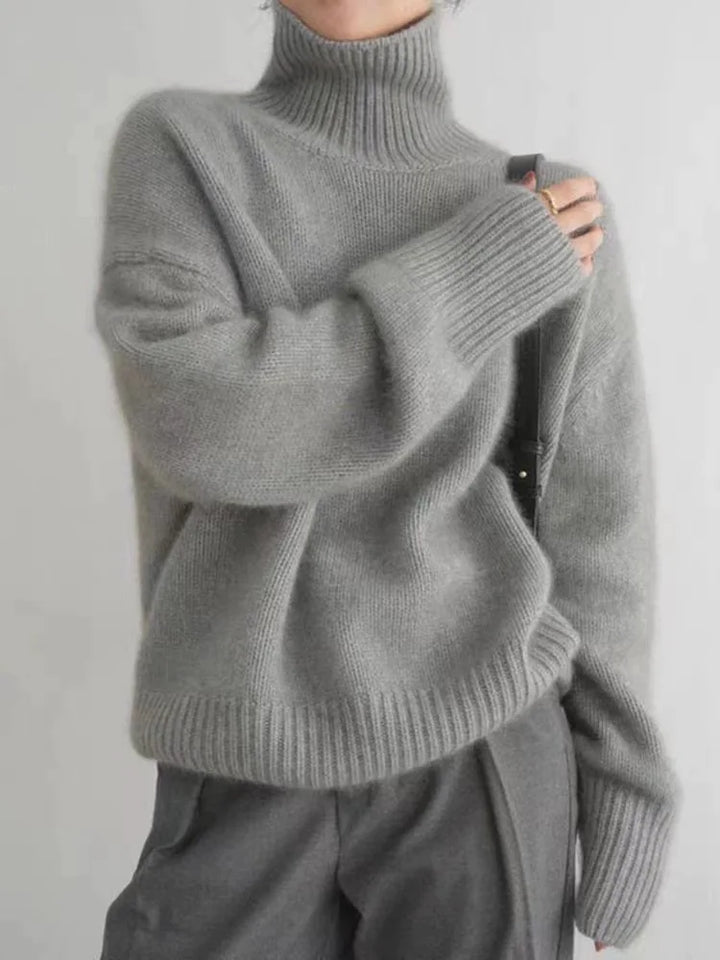 Dames Gebreide Pullover Sweater met Col en Geribbelde Afwerking