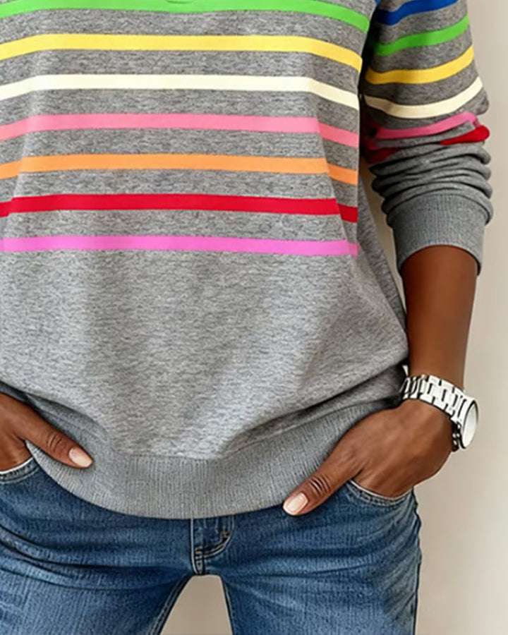 Dames Gebreide Pullover met Kwart Rits en Gestreepte Banden