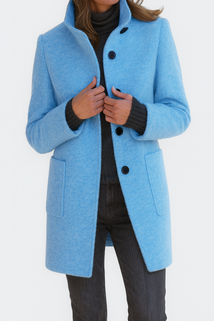 Dames Mid-Length Blend Jas met Opstaande Kraag en Paspelzakken