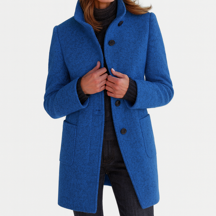 Dames Mid-Length Blend Jas met Opstaande Kraag en Paspelzakken