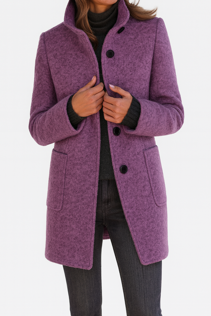 Dames Mid-Length Blend Jas met Opstaande Kraag en Paspelzakken